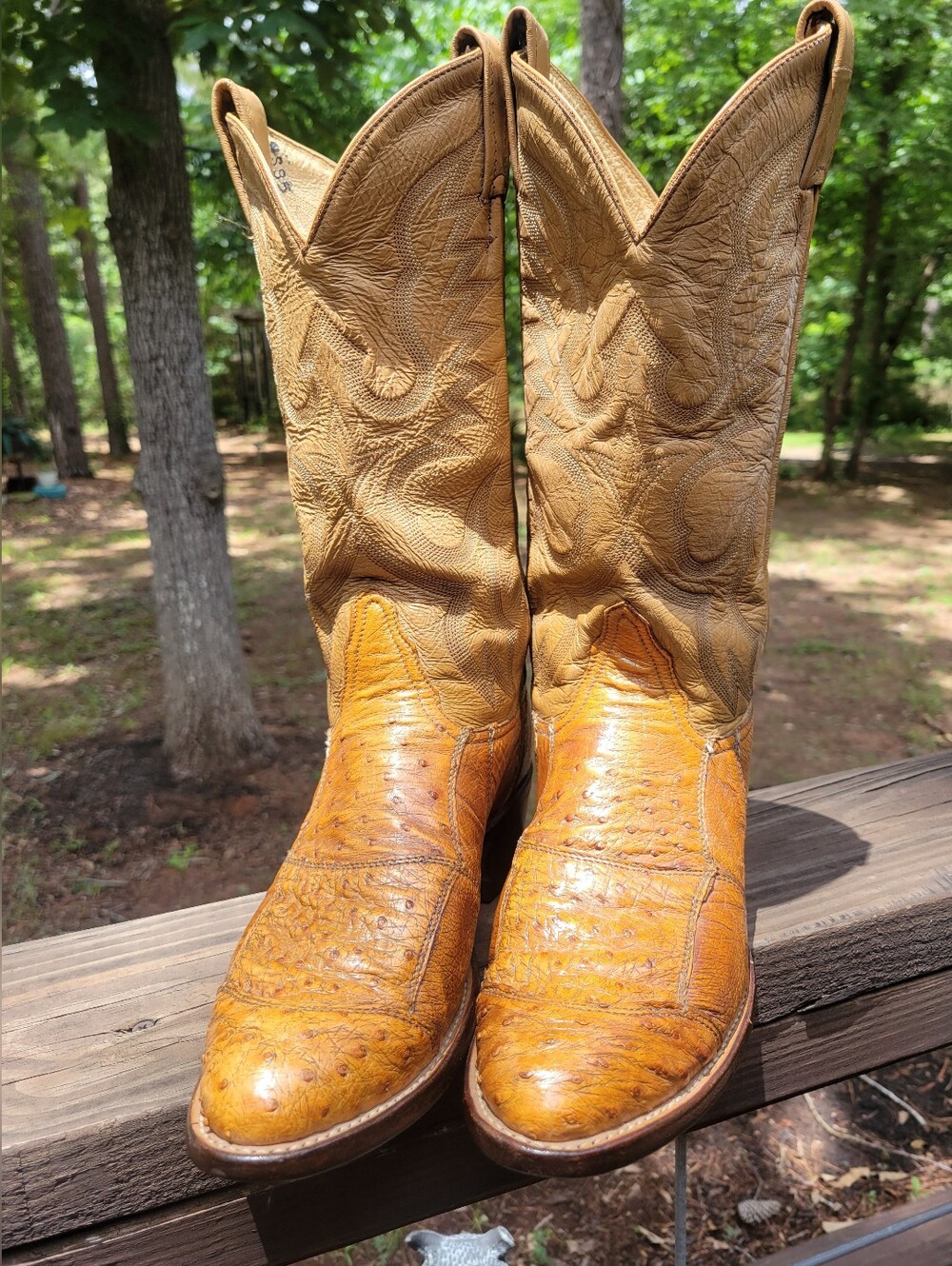 Vintage Tony Lama Tan Leather Ostrich Cowboy Boots